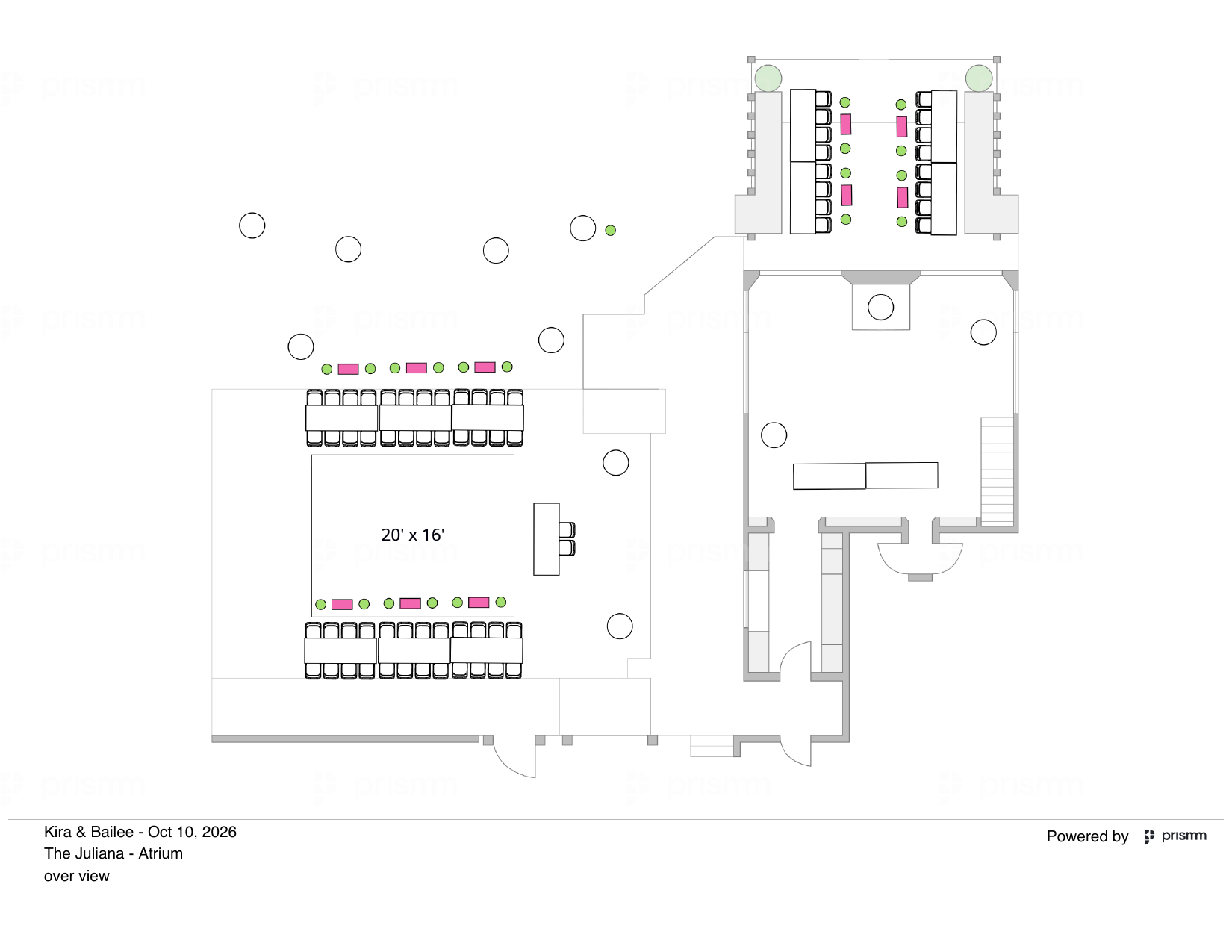 Prismm floor plan for Kira and Bailee's reception in The Juliana Atrium